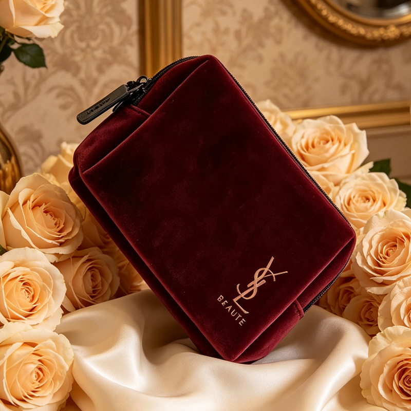 Ysl Beauty Makeup Bag - YSL Vintage Burgundy Velvet Makeup Bag