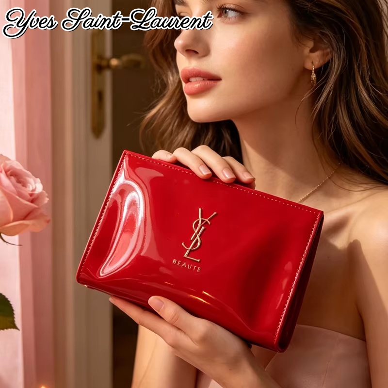 Ysl Beauty Makeup Bag - YSL Red Patent Leather Zipper Cosmetic