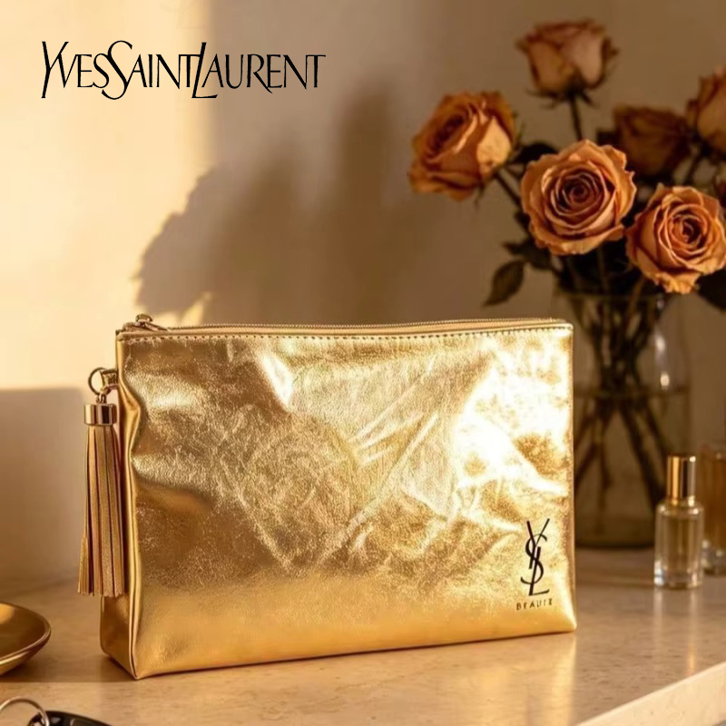 Ysl Beauty Makeup Bag - YSL Golden Cosmetic Bag, Portable Waterproof