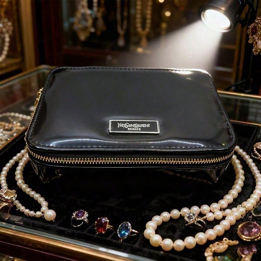 Ysl Beauty Makeup Bag - YSL Black Glossy Zipper Cosmetic Case,