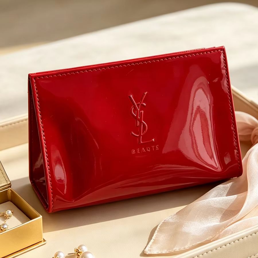 YSL Red Patent Leather Cosmeti - Ysl Beauty Makeup Bag ulasan dan harga