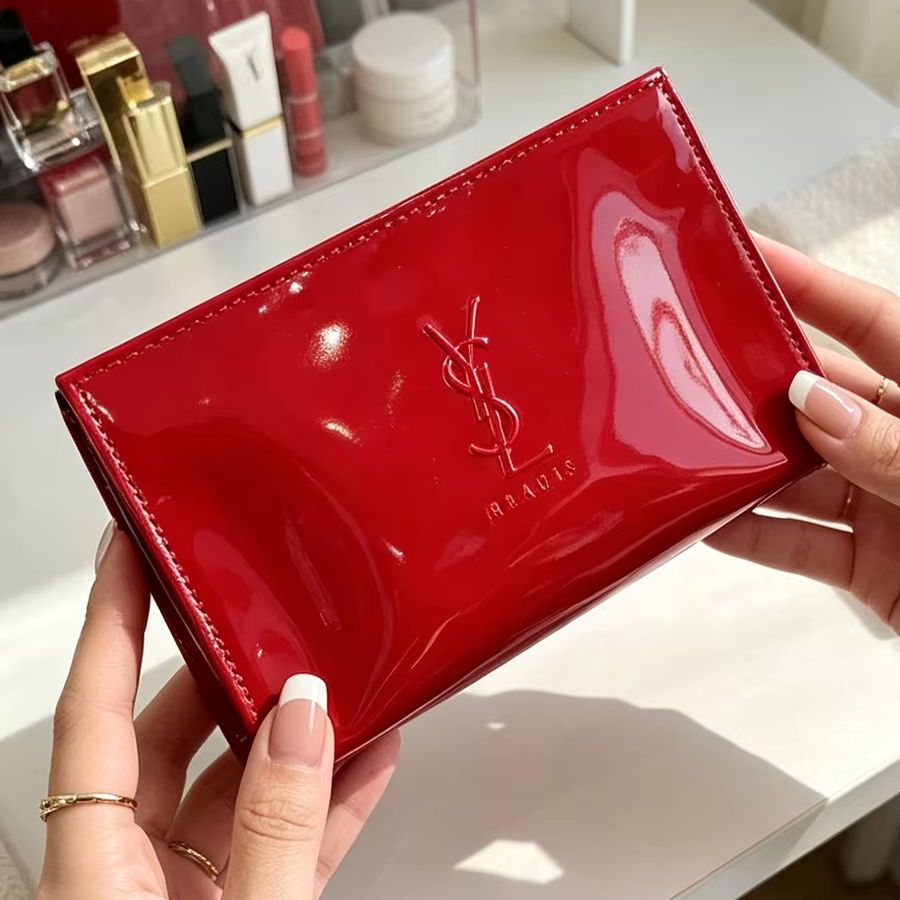 YSL Red Patent Leather Cosmeti - Ysl Beauty Makeup Bag ulasan dan harga