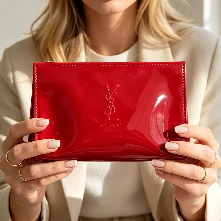 YSL Red Patent Leather Cosmeti - Ysl Beauty Makeup Bag ulasan dan harga