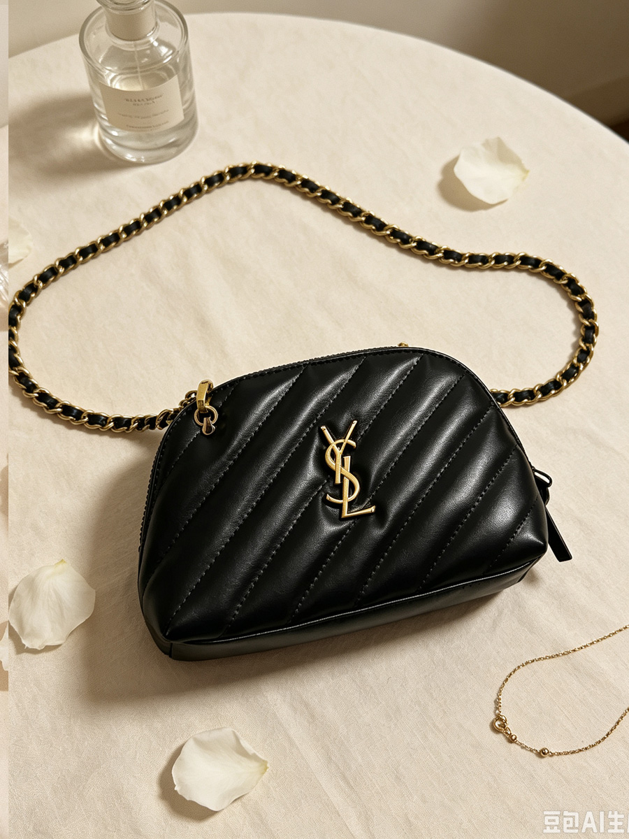 YSL Black Striped Leather Shel - Ysl Beauty Makeup Bag ulasan dan harga