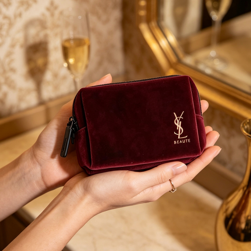 YSL Vintage Burgundy Velvet Ma - Ysl Beauty Makeup Bag ulasan dan harga