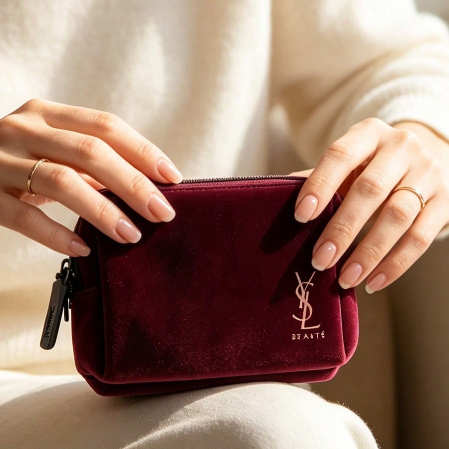 YSL Vintage Burgundy Velvet Ma - Ysl Beauty Makeup Bag ulasan dan harga
