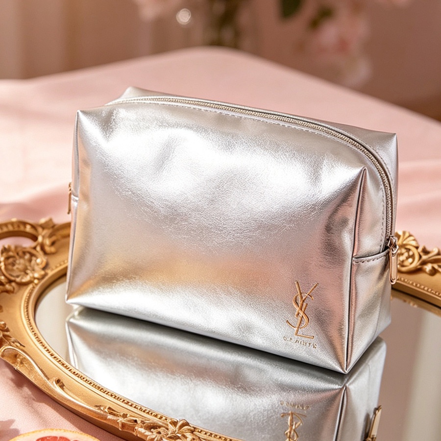 silver cosmetic pouch,faux lea - Ysl Beauty Makeup Bag ulasan dan harga