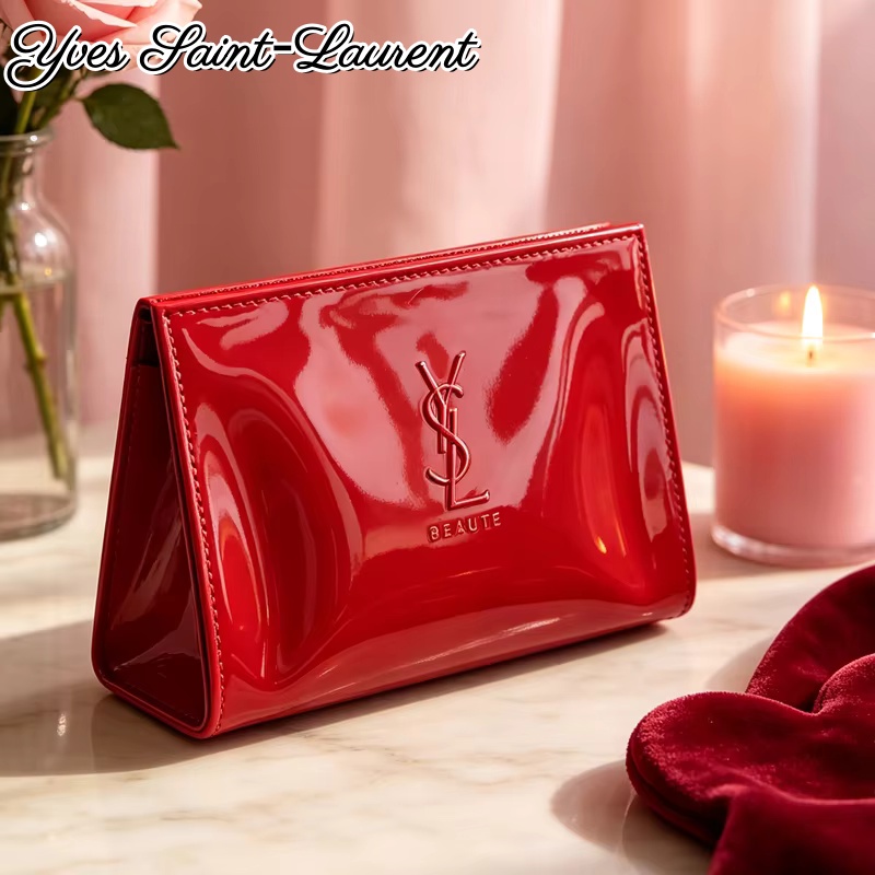 YSL Red Patent Leather Zipper  - Ysl Beauty Makeup Bag ulasan dan harga