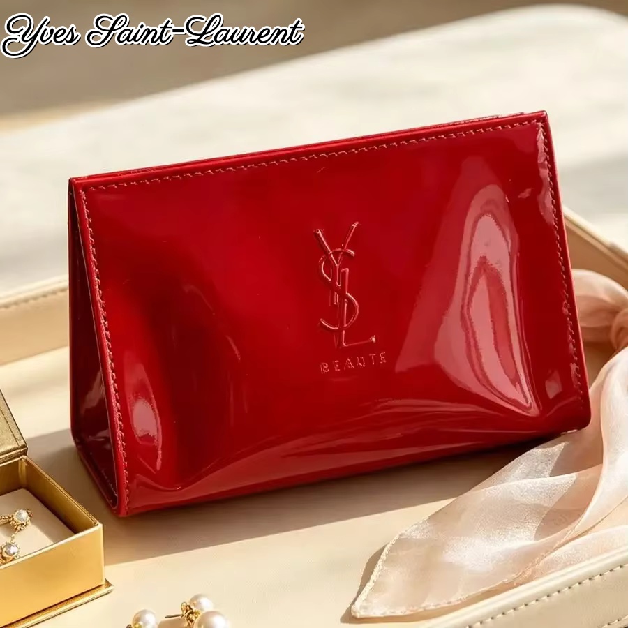 YSL Red Patent Leather Zipper  - Ysl Beauty Makeup Bag ulasan dan harga