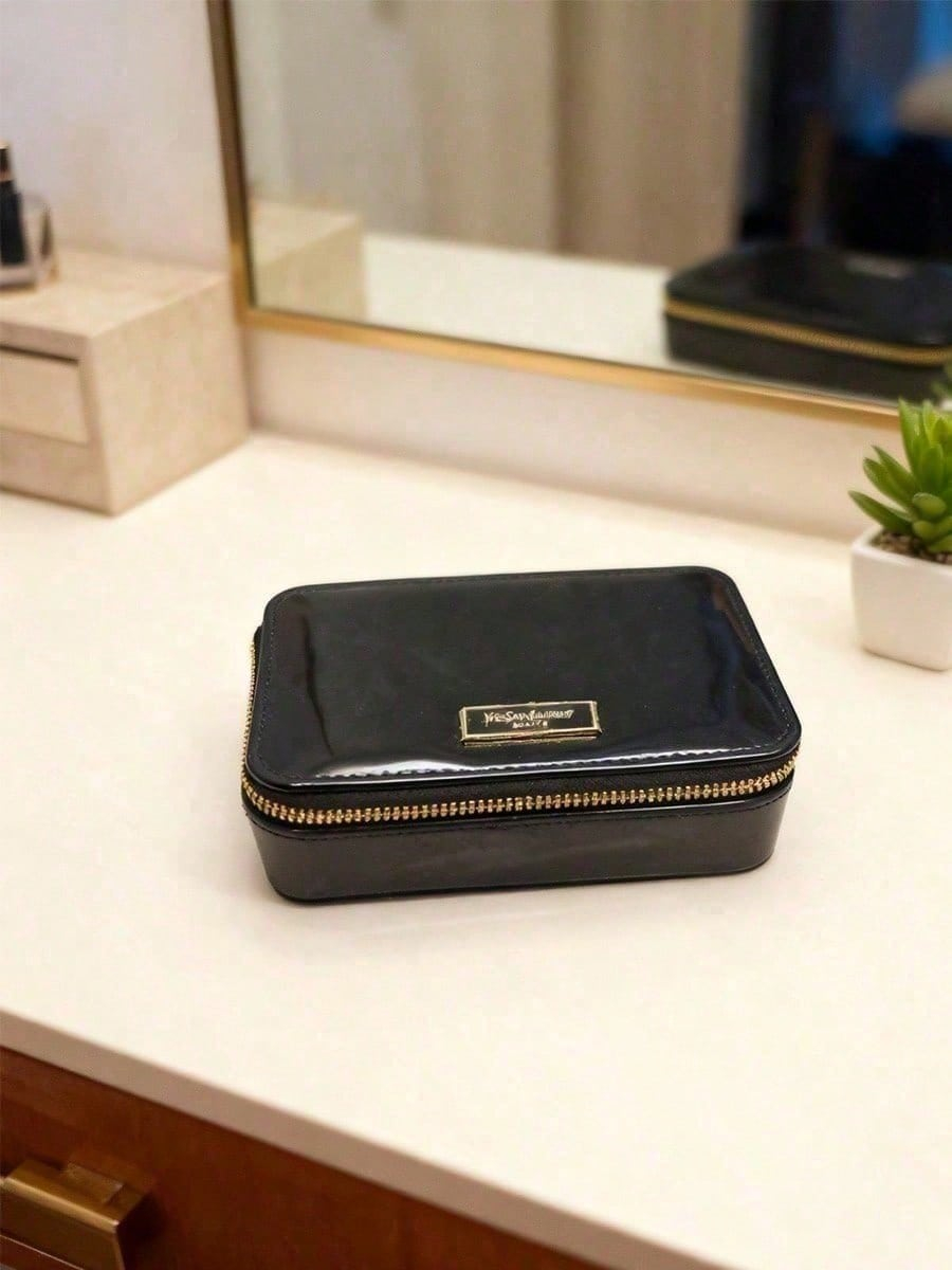 YSL Black Glossy Zipper Cosmet - Ysl Beauty Makeup Bag ulasan dan harga