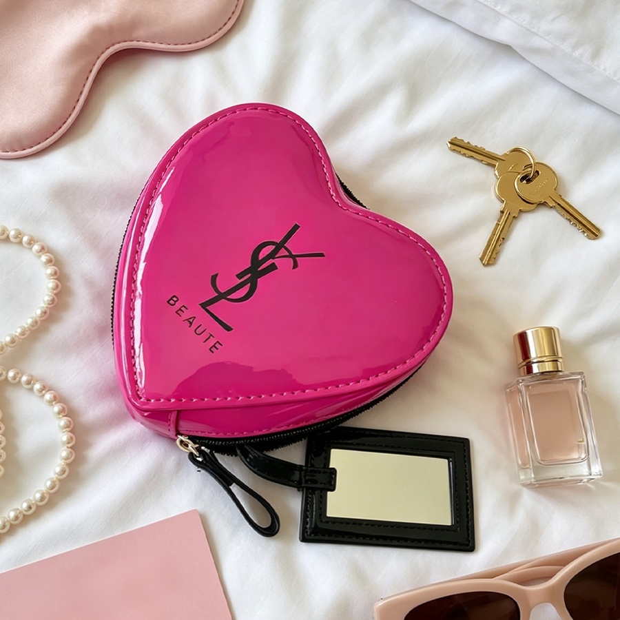 YSL Blush Pink Heart Makeup Ba - Ysl Beauty Makeup Bag ulasan dan harga